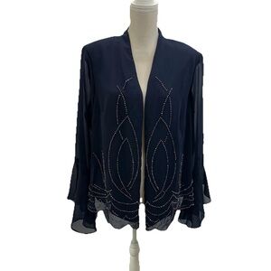 NWT Coldwater Creek Open Front Dressy Jacket Women’s 18W Rhinestones Navy Blue